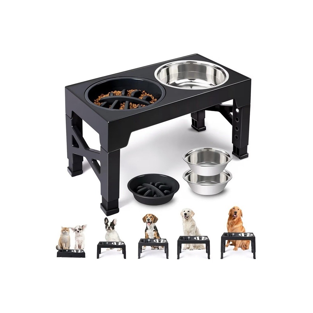Heeyoo Elevated Dog Bowls - 5 Adjustable Heights Stand, 2 Stainless Steel Bowls